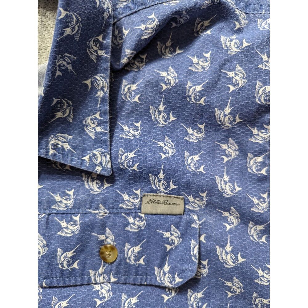 Eddie Bauer Short Sleeve Button Up Shirt Men's Size 2XL Blue - Picture 4 of 10